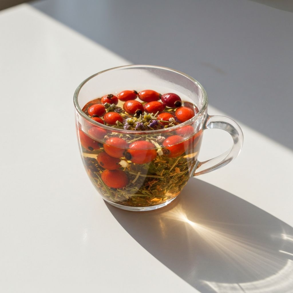 Herbata z dzikiej róży w szklanym kubku
